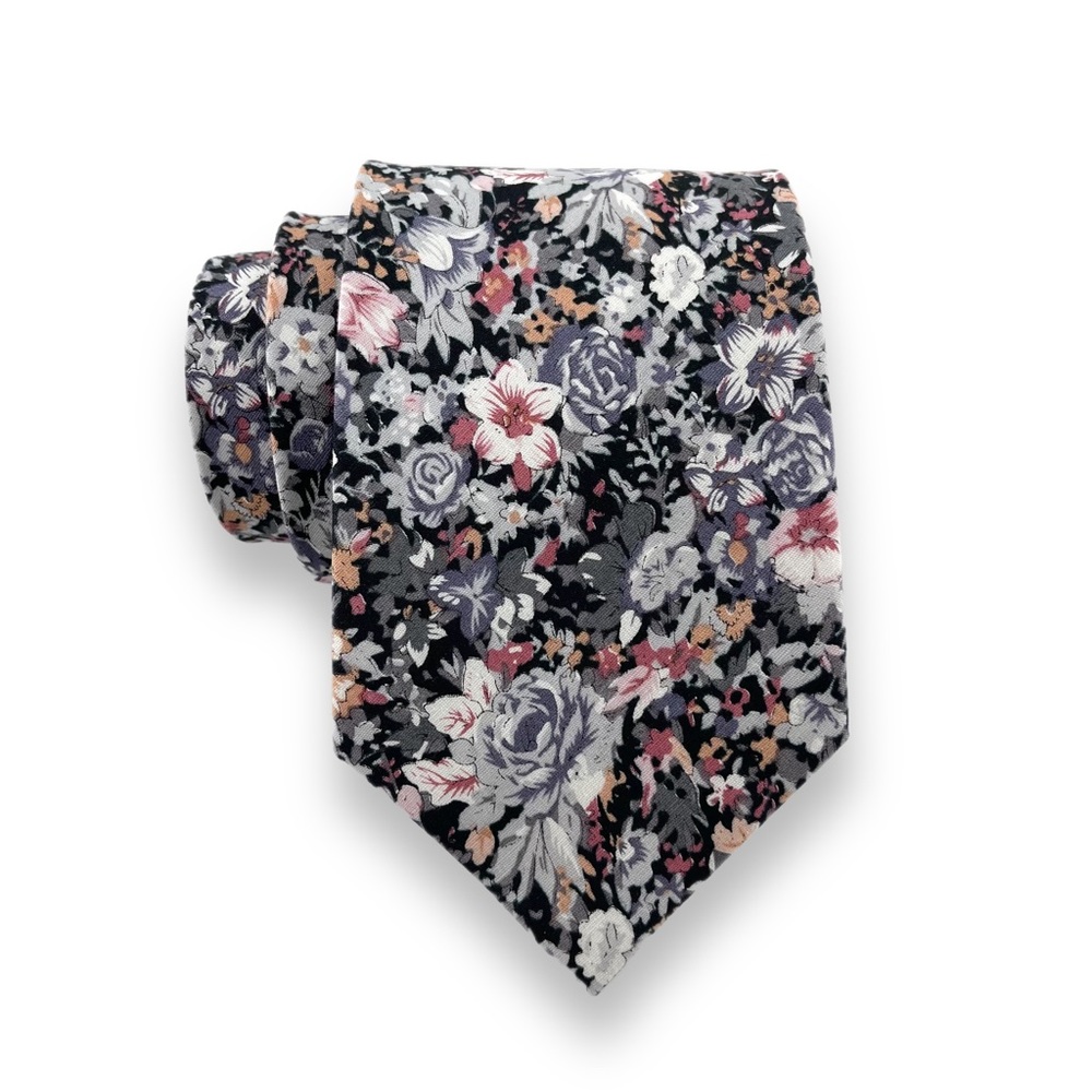 Men’s Black & Gray Bohemian Floral Necktie Classic Width Party Tie